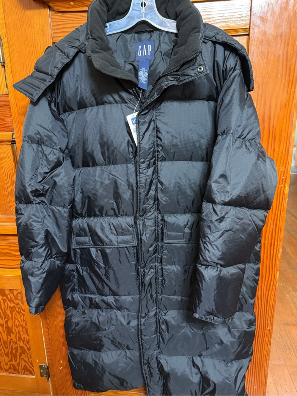 GAP Women's Black Long Puffer Coat with High Collar